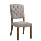 Set of Two Tufted Cream and Brown Upholstered Linen Open Back Dining Side Chairs
