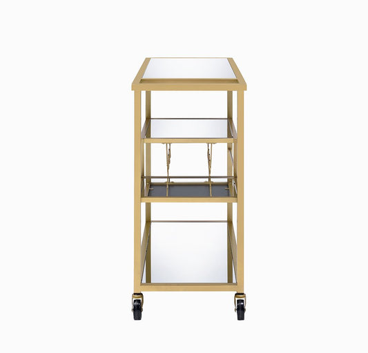 40" Clear and Gold Glass and Iron Rolling Prep Table