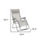30" Light Gray and Chrome Steel Outdoor Zero Gravity Chair with Light Gray Cushion