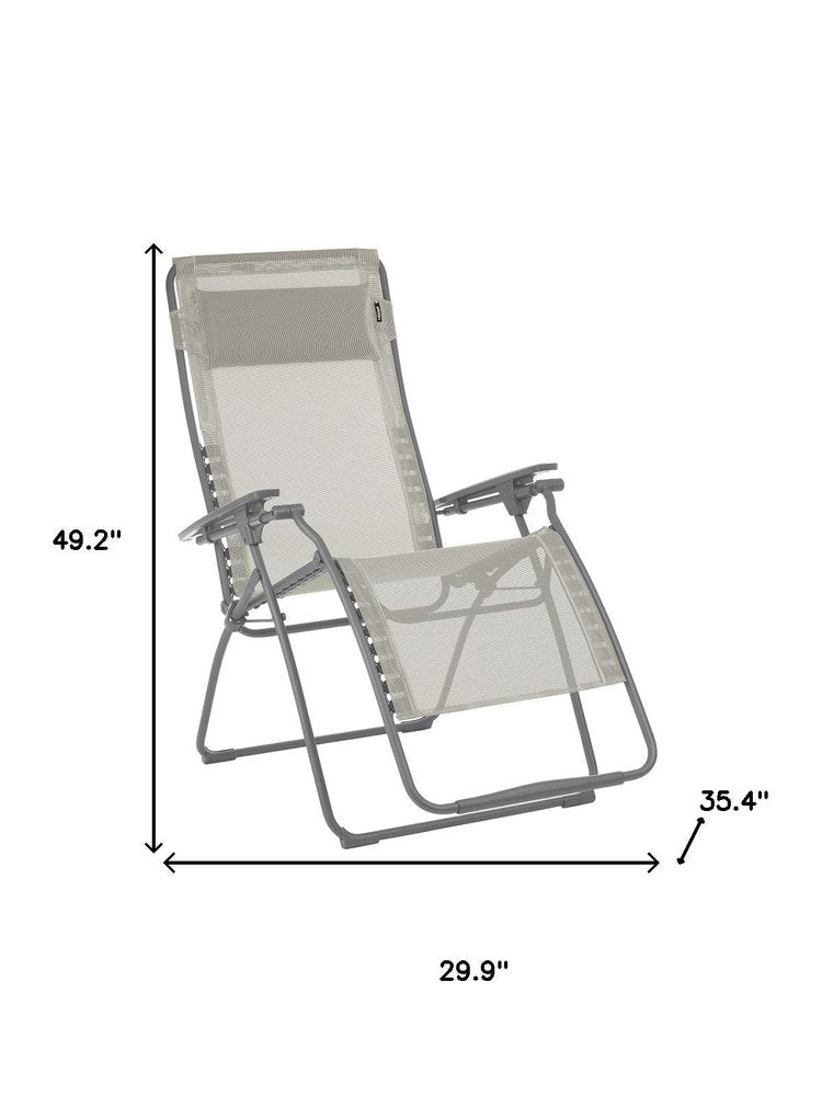 30" Light Gray and Chrome Steel Outdoor Zero Gravity Chair with Light Gray Cushion