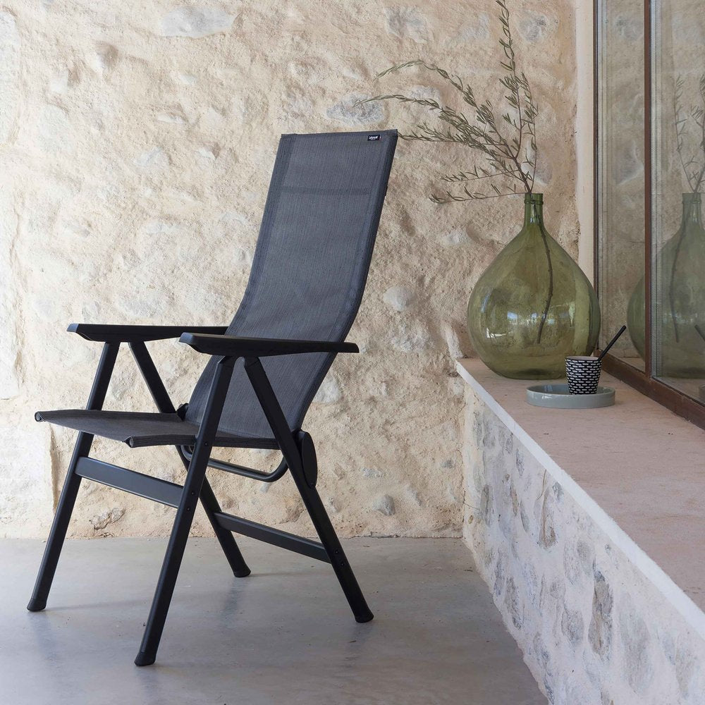 24" Gray and Black Steel Outdoor Arm Chair