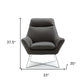 33" Gray and Silver Italian Leather Tufted Arm Chair