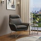 33" Gray and Silver Italian Leather Tufted Arm Chair