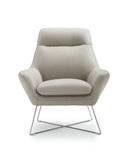33" Light Gray and Silver Italian Leather Tufted Arm Chair
