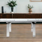 63" Clear and Silver Glass and Stainless Steel Self-Storing Leaf Dining Table