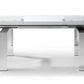 63" Clear and Silver Glass and Stainless Steel Self-Storing Leaf Dining Table
