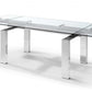 63" Clear and Silver Glass and Stainless Steel Self-Storing Leaf Dining Table