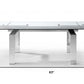 63" Clear and Silver Glass and Stainless Steel Self-Storing Leaf Dining Table
