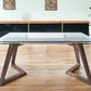 63" Clear and Brown Glass and Solid Wood Self-Storing Leaf Dining Table