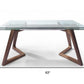 63" Clear and Brown Glass and Solid Wood Self-Storing Leaf Dining Table