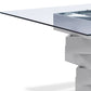 59" Clear And Gray Square Glass And Solid Wood Pedestal Base Dining Table