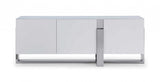 91" White Glass and Stainless Steel Frame Console Table