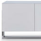 91" White Glass and Stainless Steel Frame Console Table