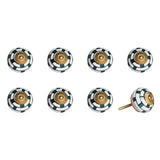 Set of Eight Green White And Gold Geometric Ceramic Drawer Pull Knobs