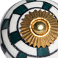 Set of Eight Green White And Gold Geometric Ceramic Drawer Pull Knobs