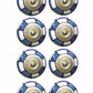 Set of Eight Blue White And Gold Geometric Ceramic Drawer Pull Knobs