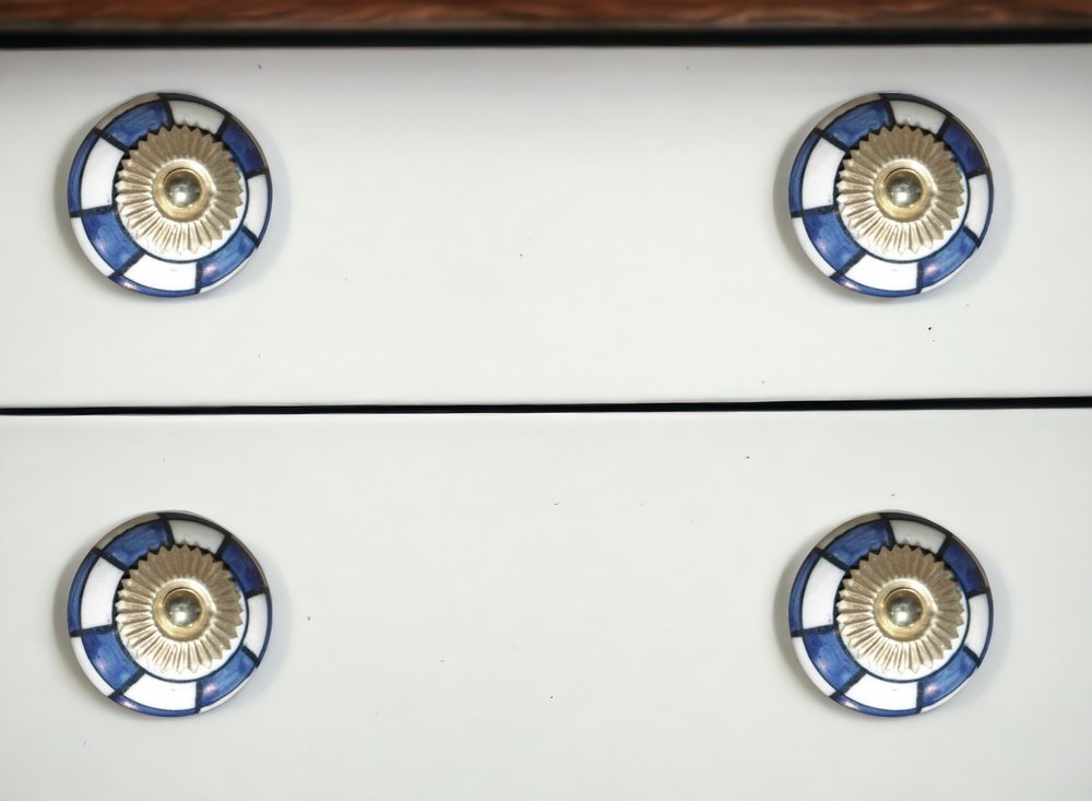 Set of Eight Blue White And Gold Geometric Ceramic Drawer Pull Knobs