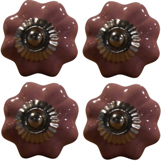 Set of Eight Pink Ceramic Drawer Pull Knobs