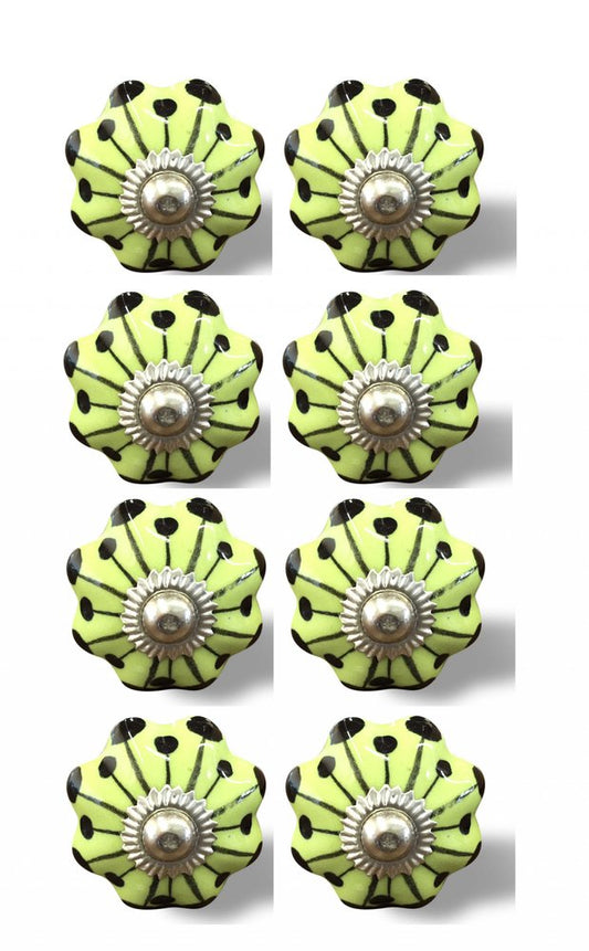 Set of Eight Lemon Black And Silver Botanical Ceramic Drawer Pull Knobs