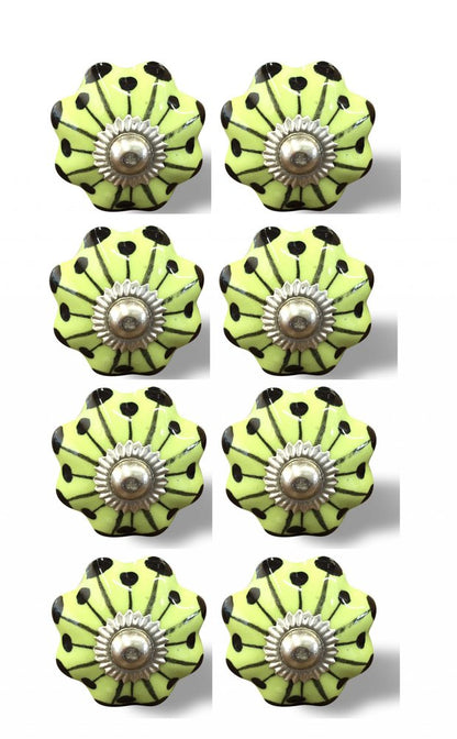 Set of Eight Lemon Black And Silver Botanical Ceramic Drawer Pull Knobs