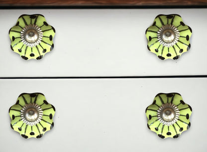 Set of Eight Lemon Black And Silver Botanical Ceramic Drawer Pull Knobs