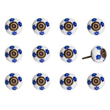 Set of Twelve Blue White And Turquoise Floral Ceramic Drawer Pull Knobs