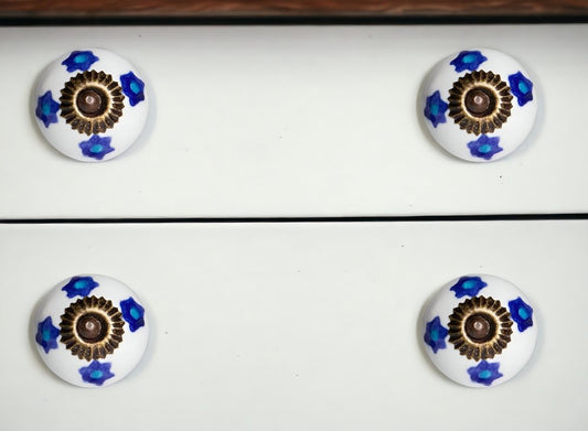 Set of Twelve Blue White And Turquoise Floral Ceramic Drawer Pull Knobs