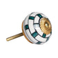 Set of Twelve White Teal And Gold Geometric Ceramic Drawer Pull Knobs