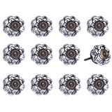 Set of Twelve Black And White Floral Ceramic Drawer Pull Knobs