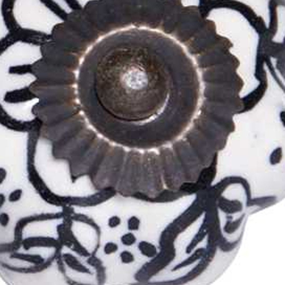 Set of Twelve Black And White Floral Ceramic Drawer Pull Knobs