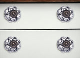 Set of Twelve Black And White Floral Ceramic Drawer Pull Knobs