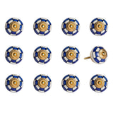 Set of Twelve Blue White And Gold Geometric Ceramic Drawer Pull Knobs