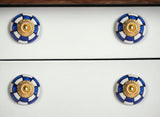 Set of Twelve Blue White And Gold Geometric Ceramic Drawer Pull Knobs