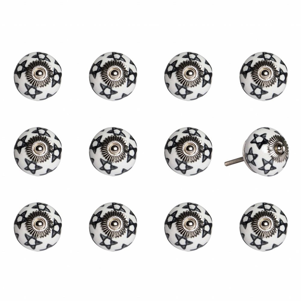 Set of Twelve White Teal And Gold Geometric Ceramic Drawer Pull Knobs
