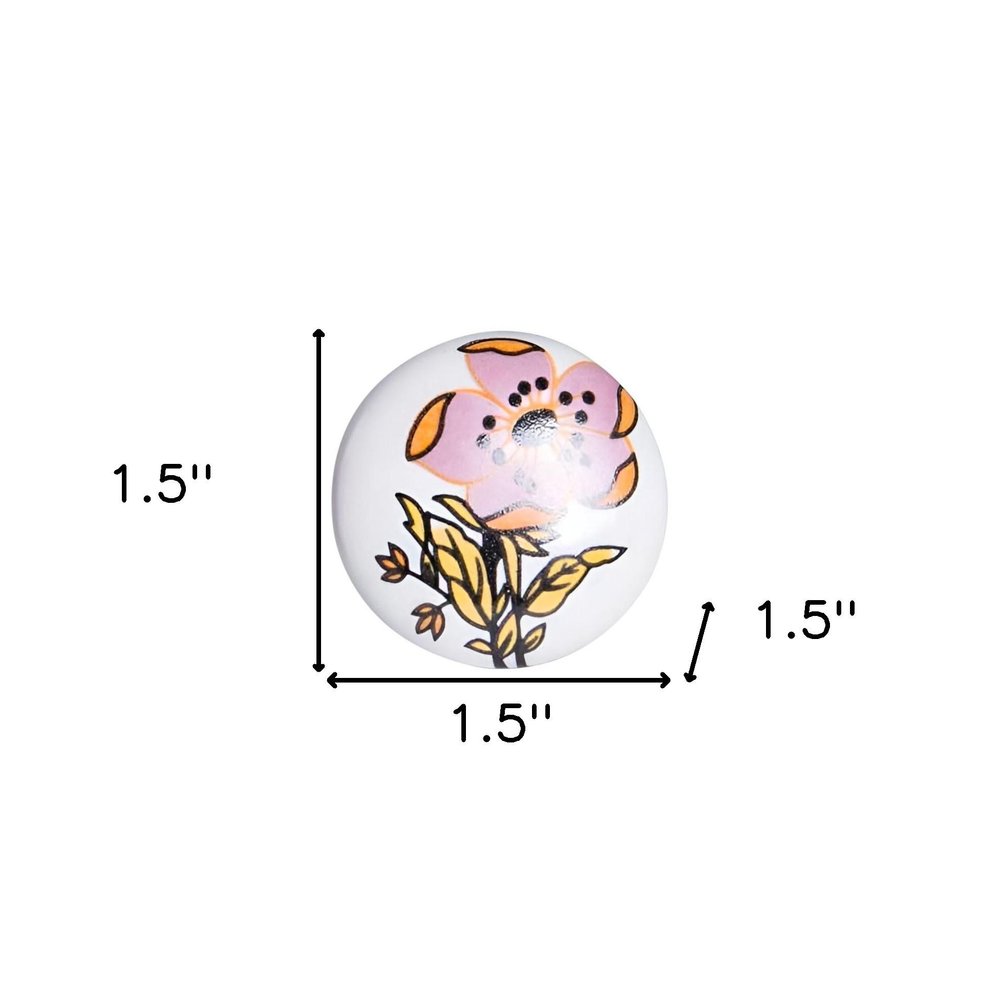 Set of Twelve Pink And White Floral Ceramic Drawer Pull Knobs