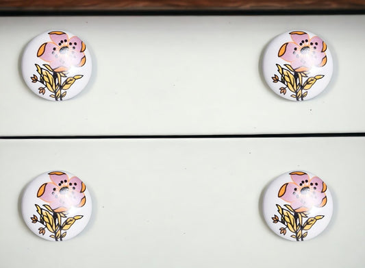Set of Twelve Pink And White Floral Ceramic Drawer Pull Knobs