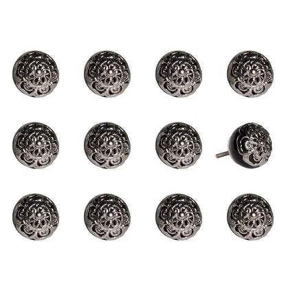 1.5" X 1.5" X 1.5" Black And Chrome  Knobs 12 Pack