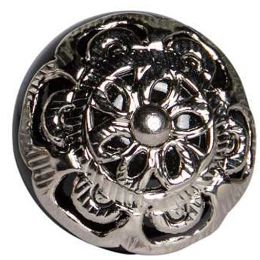 Set of Twelve Black And Silver Ceramic Filigree Floral Drawer Pull Knobs