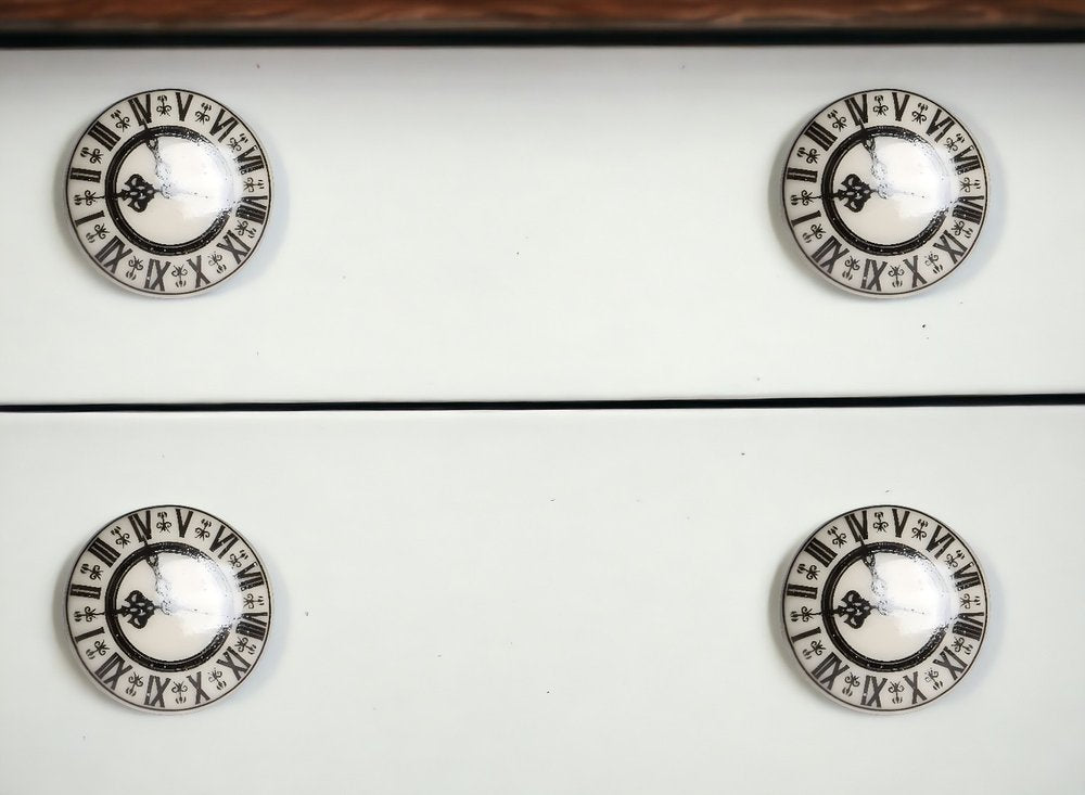 Set of Twelve Black And Gray Clock Face Ceramic Drawer Pull Knobs