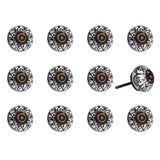 Set of Twelve Black And White Floral Ceramic Drawer Pull Knobs