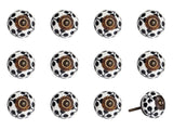 Set of Twelve Black White And Copper Ceramic Geometric Drawer Pull Knobs