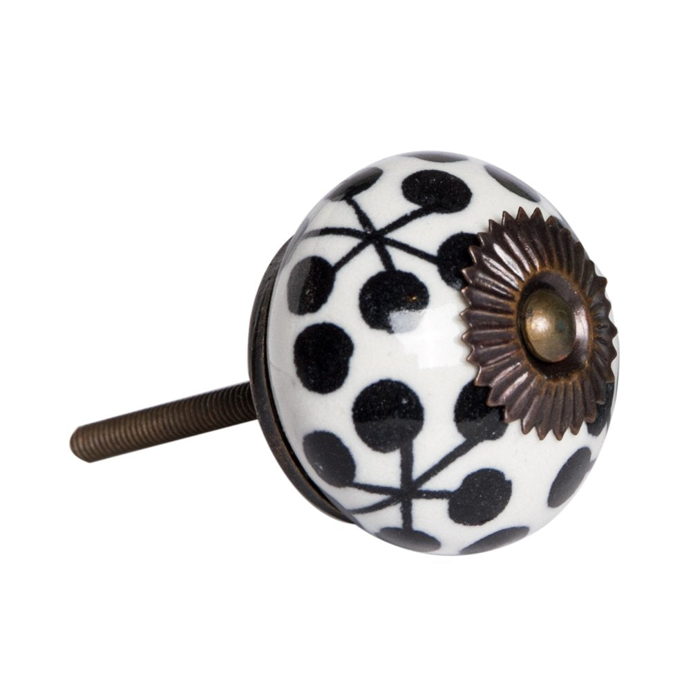Set of Twelve Black White And Copper Ceramic Geometric Drawer Pull Knobs