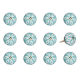 Set of Twelve Aqua And White Geometric Ceramic Drawer Pull Knobs