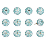 Set of Twelve Aqua And White Geometric Ceramic Drawer Pull Knobs