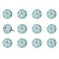Set of Twelve Aqua And White Geometric Ceramic Drawer Pull Knobs