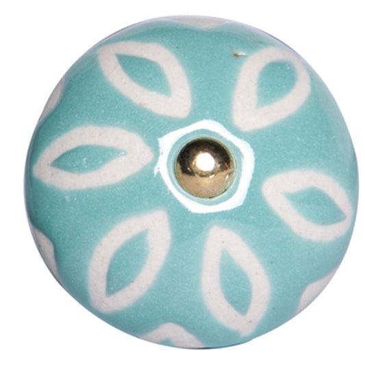 Set of Twelve Aqua And White Geometric Ceramic Drawer Pull Knobs