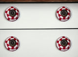 Set of Twelve Red And White Geometric Ceramic Drawer Pull Knobs