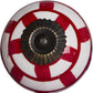 Set of Twelve Red And White Geometric Ceramic Drawer Pull Knobs