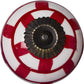 Set of Twelve Red And White Geometric Ceramic Drawer Pull Knobs