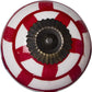 Set of Twelve Red And White Geometric Ceramic Drawer Pull Knobs